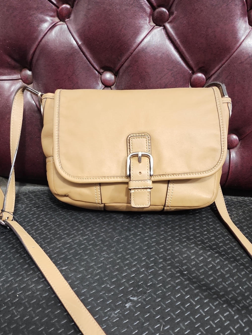 Coach Classic Tan Leather Crossbody Bag with Buckle